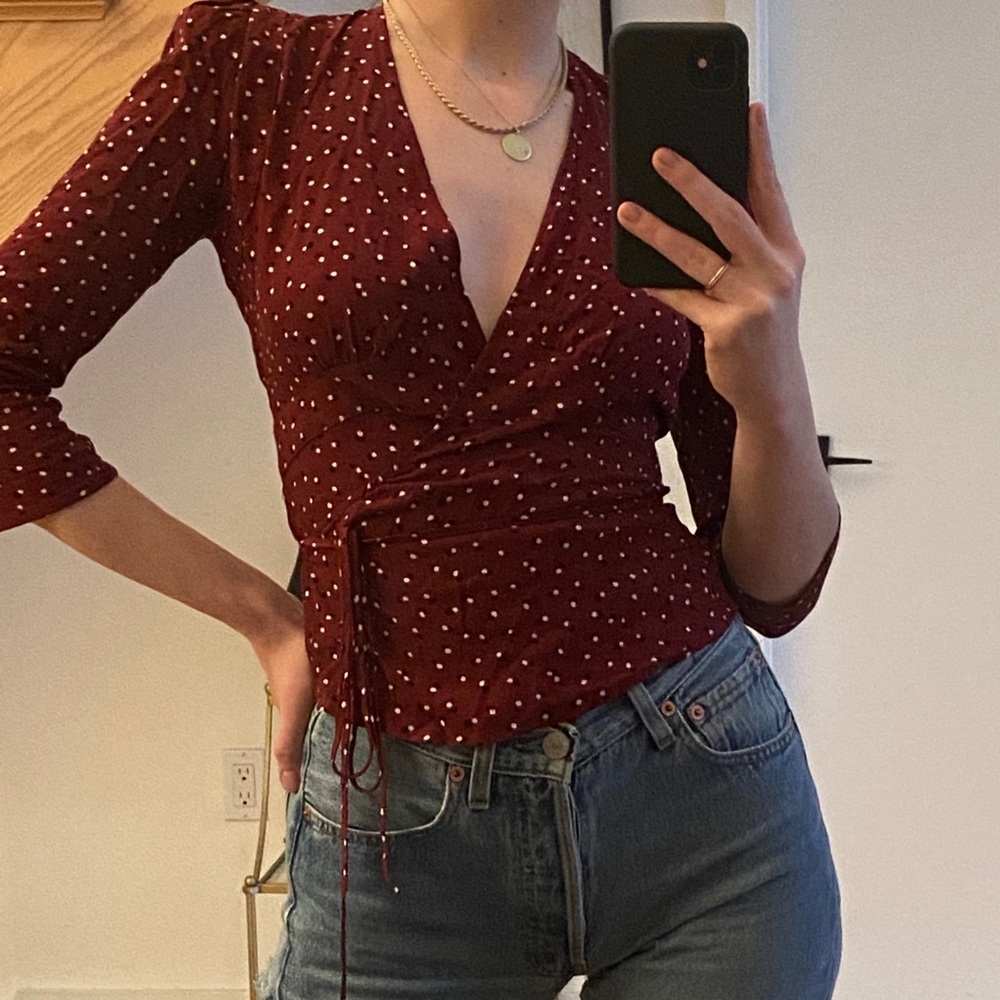 Rouje Wrap Burgundy Blouse Size 34